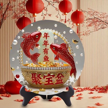 有貨在臺🚀99免運🚀聚寶盆年年有餘相框圓盤擺臺新年家用喜慶客廳酒櫃電視櫃精緻擺件