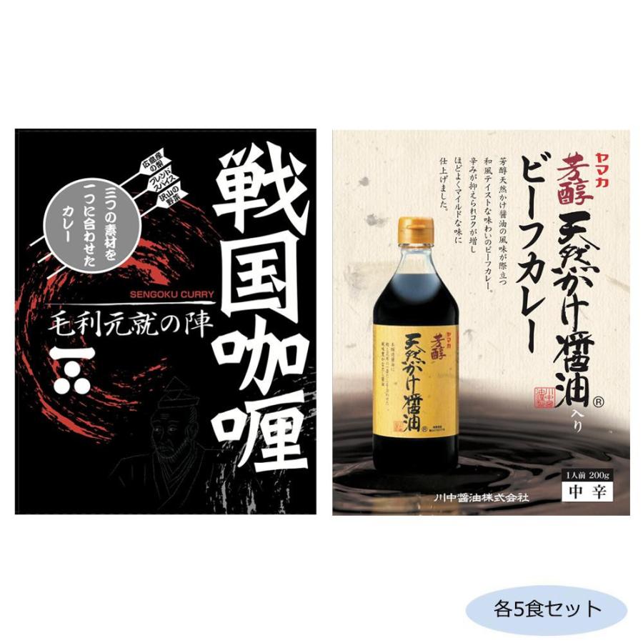 ご当地カレー 広島戦国カレー毛利元就の陣＆川中醤油天然かけ醤油ビーフカレー 各5食セット 代引き不可