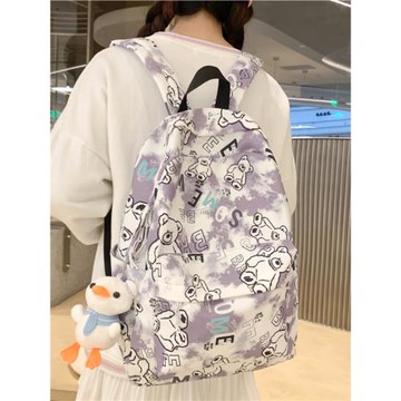 雙肩包女小學生可愛小熊印花校園少女背包初中生高中學生韓版書包