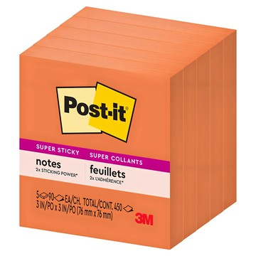 3M Post-it 利貼 狠黏便條紙 654  5個  90張  霓虹橘