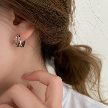 現貨 耳環 s925純銀耳環 素圈耳扣 圈圈耳環 百搭冷淡風耳飾 雙弧圈耳環 園圈耳環 飾品 耳扣 易扣式耳環