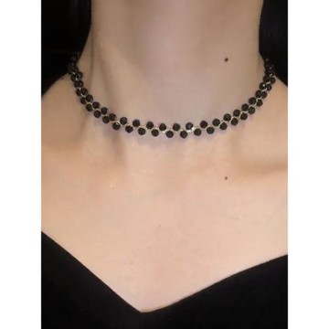 日韓輕奢黑色水晶項鏈法式時尚高級感鎖骨鏈小眾設計感可調節頸鏈