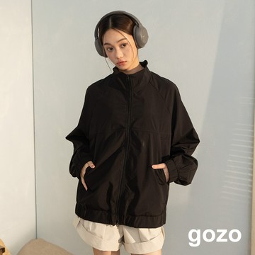 【gozo】防曬立領涼感可抽皺外套(黑色/白色_F) | 女裝 立領 涼感 遮陽
