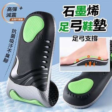 隔日達 石墨烯足弓鞋墊 高彈減震 抑菌防臭吸汗透氣 足弓支撐休閒運動鞋墊 氣墊鞋墊 久站不累 減壓PU鞋墊 舒適防滑男女