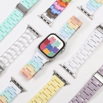 糖果色 Apple watch智慧手錶錶帶 適用蘋果1-8代 樹脂亞克力 透明彩虹錶帶 直身款