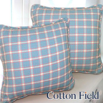 棉花田粉漾-藍格純棉小抱枕(二件組)