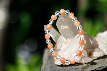 【手環系列】6mm太陽石+白水晶手環 (歡迎客製)