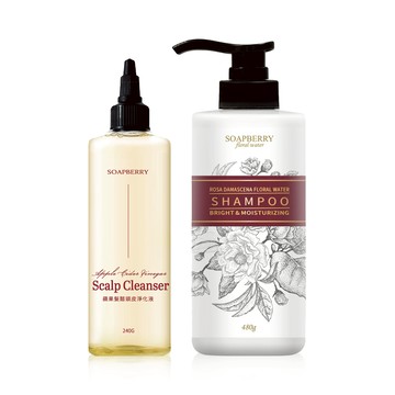 【古寶】玫瑰純露洗髮精 480g + 醋醋動人 淨味順髮頭皮水 240g