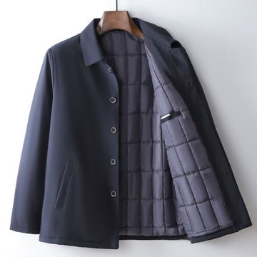 新款中老年人夾克外套男士春秋季扣子上衣服爸爸翻領休閑男裝外套