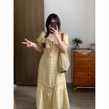 🎇夏季爆款🎇 大碼女裝甜美碎花連衣裙女夏季法式氣質收腰減齡裙子顯瘦遮肉微胖