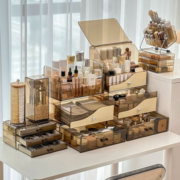 趣享優品 桌面收納 化妝品收納架化妝品收納盒梳妝臺化妝箱儲物柜高級護膚品置物架衛生間浴室大號 化妝品收納櫃 梳妝臺收納架