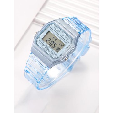 卡西歐f91w復古小方塊男女情侶手表學生電子表兒童透明藍色小銀塊