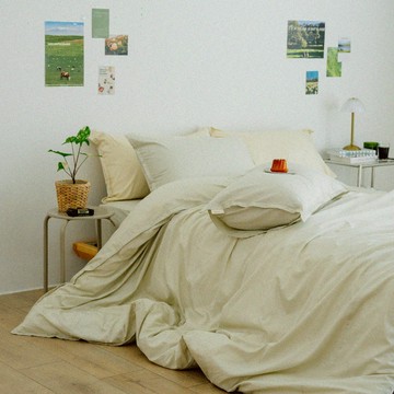 翔仔居家 純棉 100%有機棉 床包被套組【綠松】雙人 特大 薄被套 鋪棉被套 兩用被 棉被 素色 純棉床包 素面