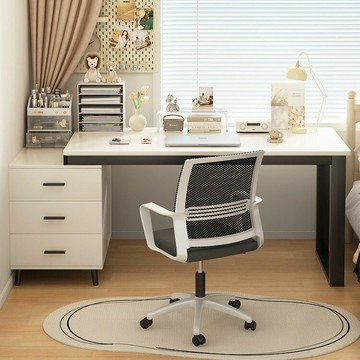 免運 開立發票 書桌家用奶油風辦公電腦桌女生臥室梳妝臺可伸縮學生學習寫字桌子 快速出貨