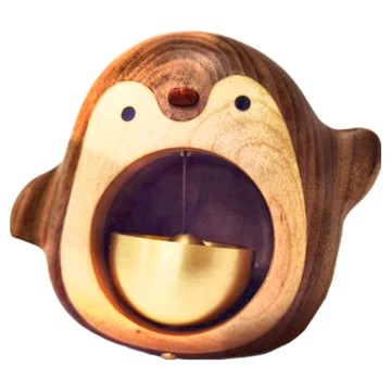 企鵝實木門鈴風鈴 胡桃木  11 x 10 x 5cm  原木色