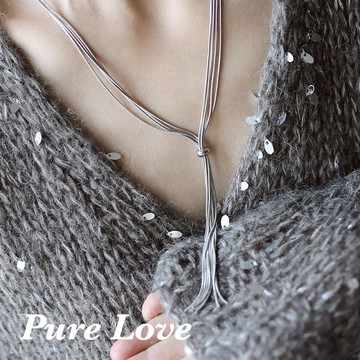 Pure Love樂芙 / 正韓 鈦鋼【316L醫療鋼】G0106銀絲綢抽拉可調式吊墜長項鏈 / 銀