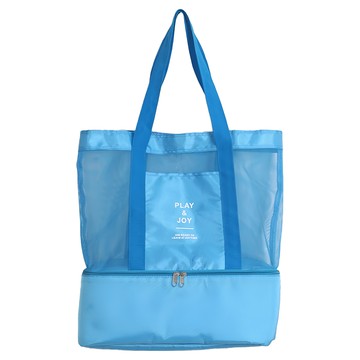 E.City 個性風多功能分層網格保溫包 約37x42x15cm 尼龍太空網材質  天藍色