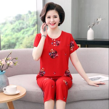 媽媽裝夏裝綿綢無袖居家服套裝中老年媽媽背心睡衣兩件套老太太薄