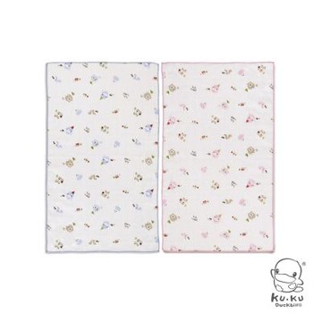 KUKU酷咕鴨 狐狸熊滿底緹花紗布澡巾2入(藍/粉)