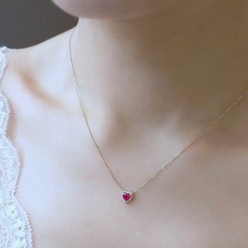 限量現貨 | 天然紅寶石心形切割 鑲鑽 純 14K 金 項鍊鎖骨鍊