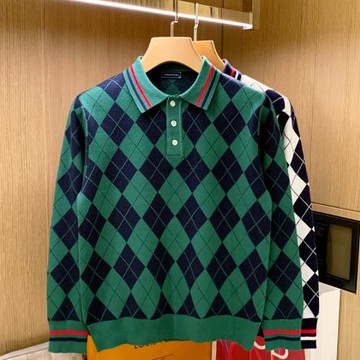 法國奢華男裝翻領針織衫男款上衣秋冬新款時尚復古男士polo衫長袖