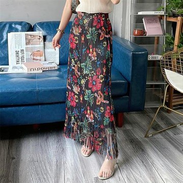 【KEITH-WILL歐風】現貨韓國南洋風情流蘇三宅褶皺裙(壓褶/設計/秋裝/新品)