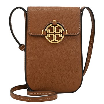 TORY BURCH 84077 金屬LOGO翻蓋斜背手機包.咖