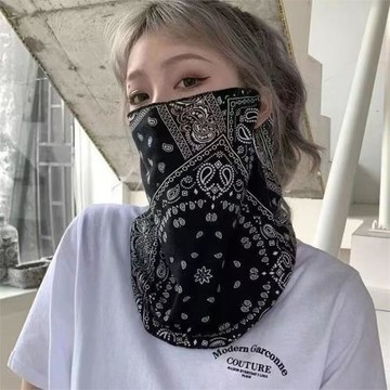 冰絲面罩女全臉護頸一體開車薄款面紗防紫外線腰果花掛耳臉罩