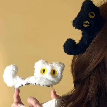 💎平臺優推💎秋冬新款韓版毛絨立體貓咪髮夾可愛盤髮鯊魚夾髮夾子女後腦勺髮抓