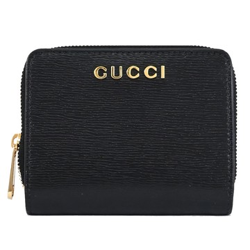GUCCI 772639 Mini Script 金屬LOGO對開零錢短夾.黑