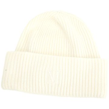 Max Mara MMRETINA 100%喀什米爾字母刺繡反摺針織羊毛帽(白色)