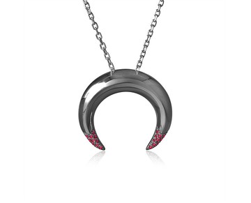 紅寶石純銀月牙形吊墜 哥特式月亮項鍊 倒掛半月形巫婆女巫墜子