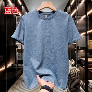 高級感蠟染圓領短袖T恤男款 夏季寬鬆休閒上衣短袖體恤打底衫