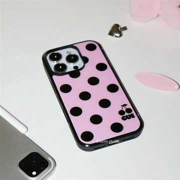 ✨iPhone手機殼✨韓系ins小眾Y2K甜酷古早粉黑波點櫻桃手機殼適用iphone16promax蘋