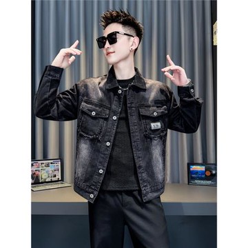 痞帥翻領牛仔外套男復古水洗男裝上衣秋冬新款加絨男士潮流夾克衫