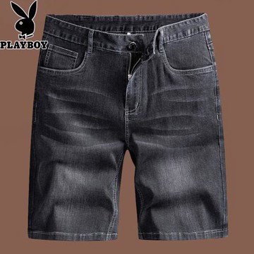 花花公子2025夏季新款牛仔短褲男青年寬松直筒五分休閑中褲子潮