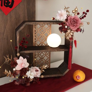 高貴紅粉 永生花新中式新年擺飾 兩色 招財燈 居家擺設 送禮