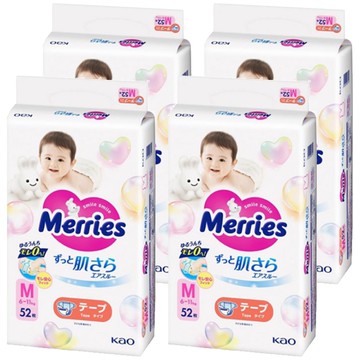 Merries 妙而舒 日本境內版 金緻柔點透氣黏貼型尿布 6~11kg  M  208片