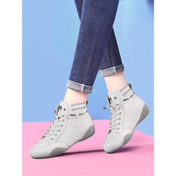 真皮爆款小白鞋女2026春季款中年媽媽鞋軟底旅游鞋高幫休閑運動鞋