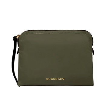 BURBERRY 40209091 尼龍素面拉鍊款金色LOGO化妝包/盥洗包(綠色)