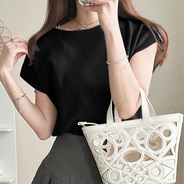 日本 GRL - 簡約優雅法式袖針織上衣-黑 (F)