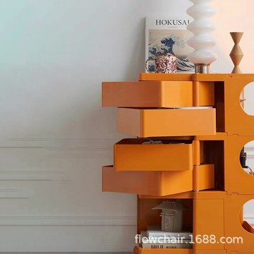 北歐多層收納旋轉柜化妝儲物柜家用床頭柜帶輪小推車移動收納柜【林之舍】