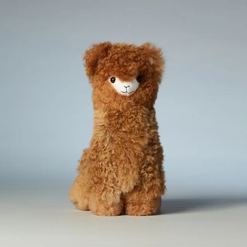 秘魯工匠手工天然羊駝捲毛娃娃30CM-原色淺棕