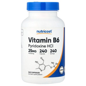 Nutricost, 維生素 B6，吡哆素鹽酸鹽，25 毫克，240 粒膠囊