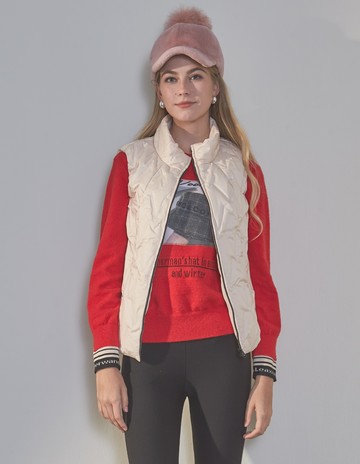 ★【喜芝梅】典雅清麗V字紋無袖羽絨棉背心(兩色；M-2L) 223160168