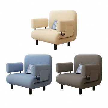 【好氣氛家居】83CM全新升級三段式伸縮坐臥沙發床/布沙發/折疊床(單人沙發/贈抱枕淺藍