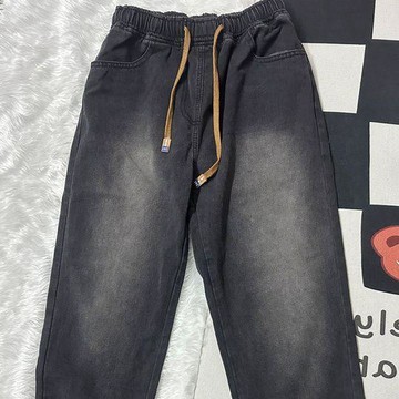 【牛仔褲 台灣發貨】高品質 美式復古牛仔褲男寬鬆oversize漸變爆款ins潮牌鬆緊腰直筒闊腿褲