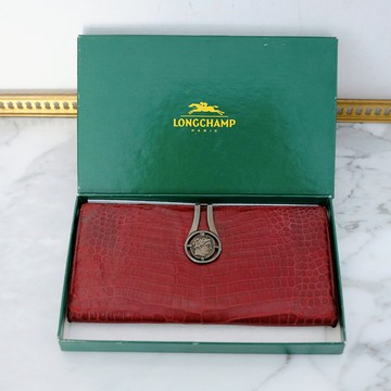 復古 GUCCI 酒紅色鱷魚皮長銀包 / 支票夾