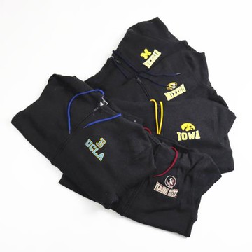 NCAA復古美式拉鏈抽繩字母圖案刺繡衛衣寬松休閑連帽開衫衛衣男