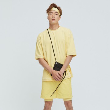 不可退換 /涼感五分袖寬版上衣(中性) - 黃